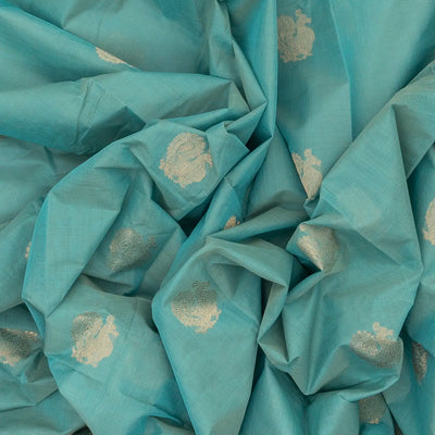 Turquoise Handloom Kanchi Cotton Saree With Annam Buttas