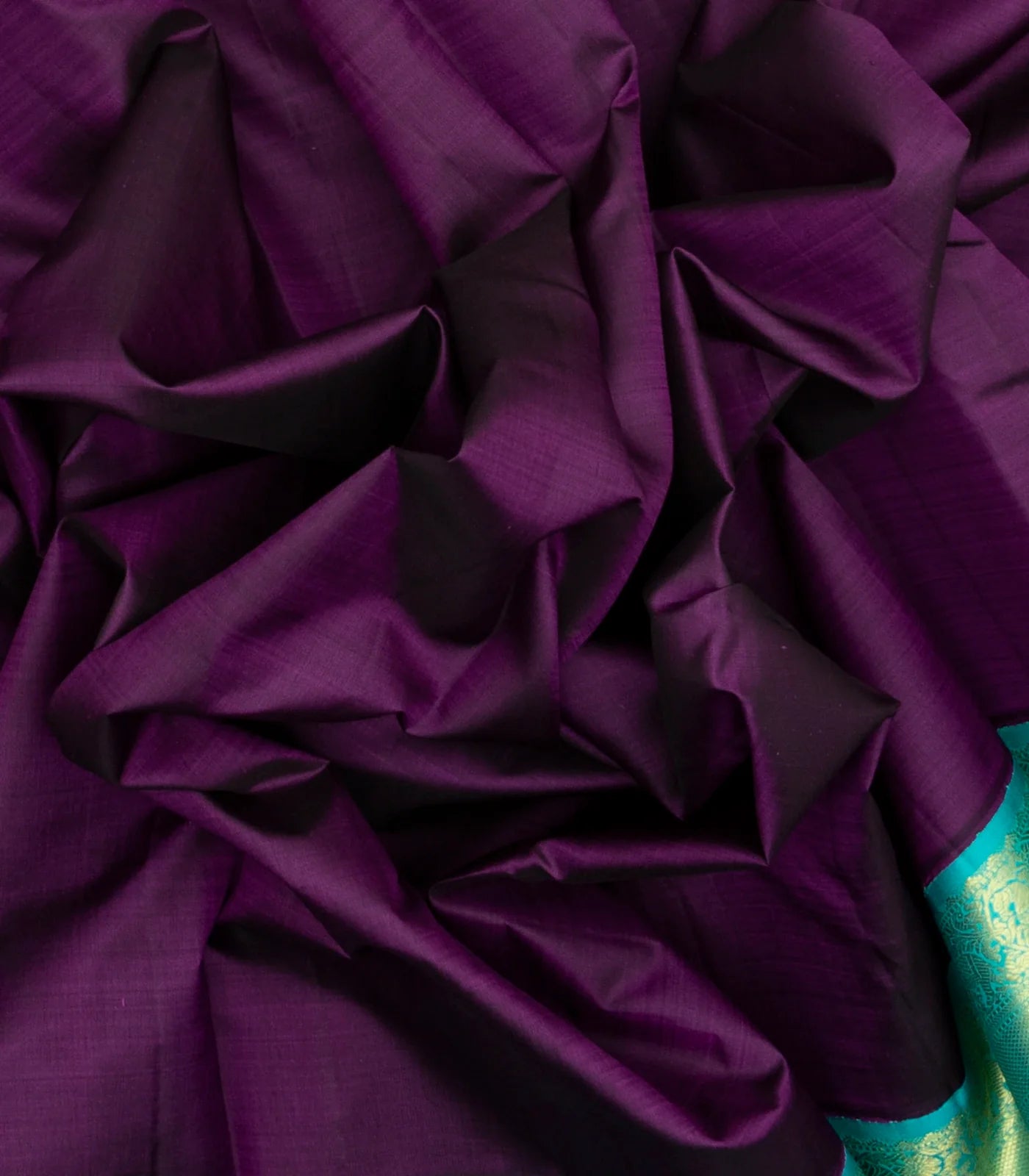 Purple Handloom Korvai Kanchipuram Silk Saree With Turquoise Border