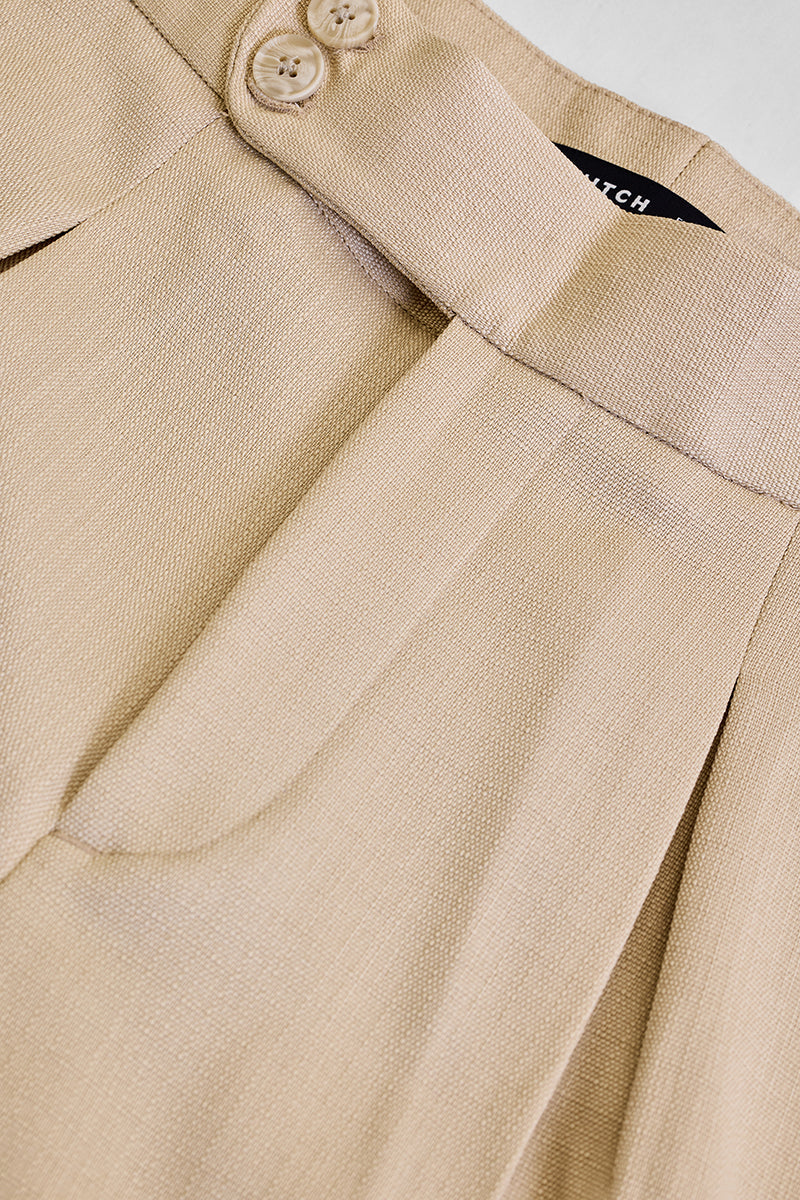 Beige Slim Fit Stretch Trousers