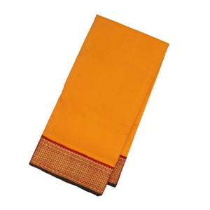 Mango Yellow Handloom Kanchipuram Korvai 9 Yards Silk Saree With Red Border