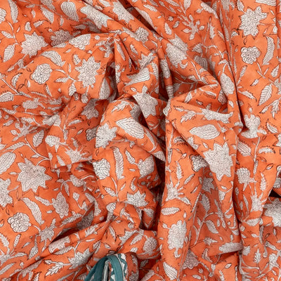 Peach Woven Jaipur Cotton Saree With White Printed Floral Motifs