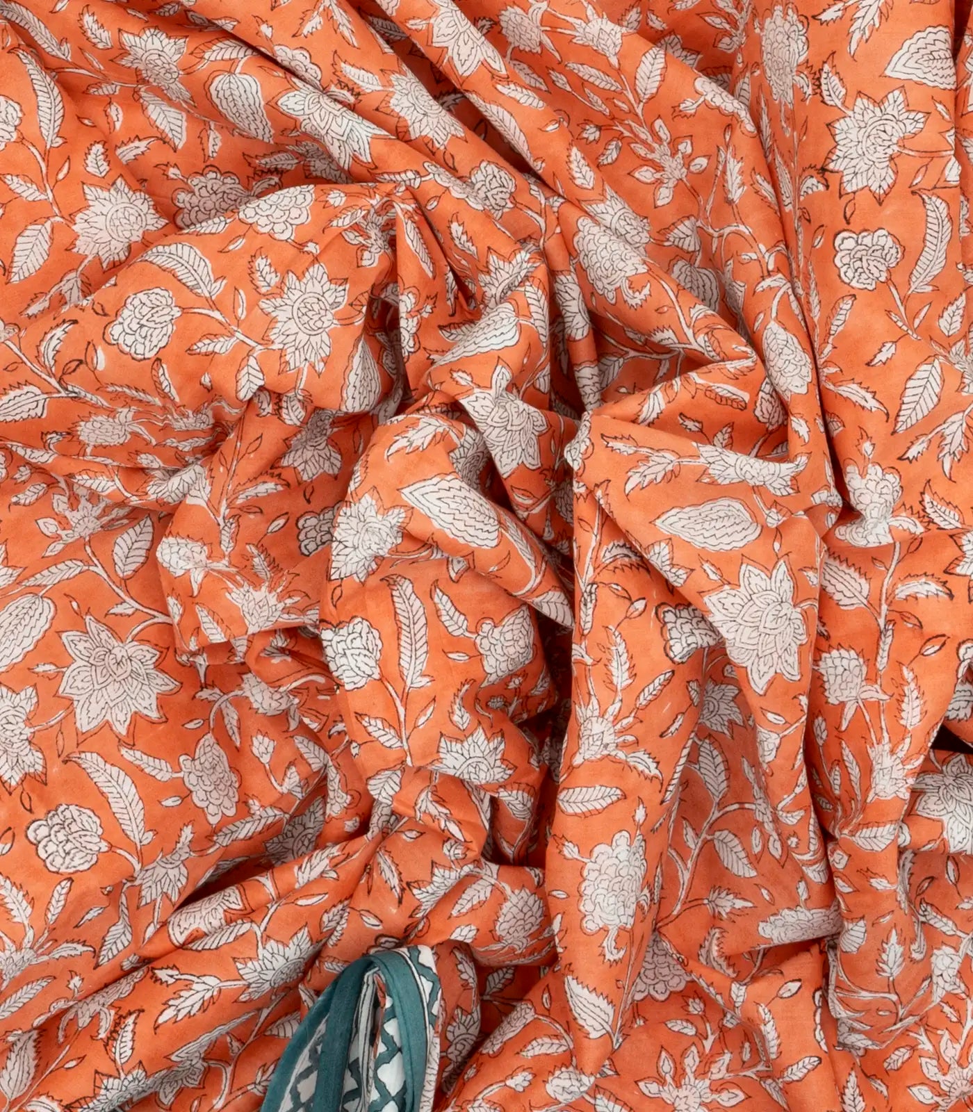 Peach Woven Jaipur Cotton Saree With White Printed Floral Motifs