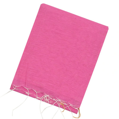 BubbleGum Pink Handloom Plain Bengal Cotton Saree With Printed Blouse