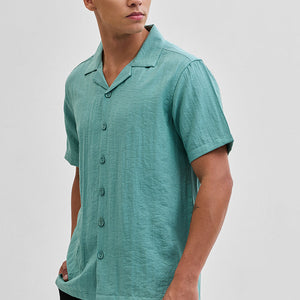 Turquoise Box Fit Linen Blend Shirt