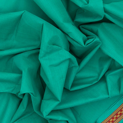 Turquoise Handloom Venkatagiri Cotton Saree With Checked Border