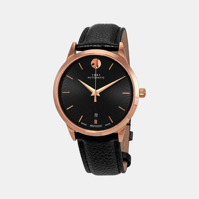 1881 Automatic Men Quartz Black Dial Analog Leather Watch 607457