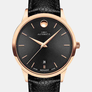 1881 Automatic Men Quartz Black Dial Analog Leather Watch 607457