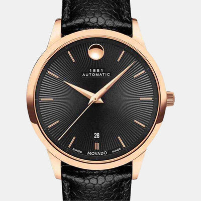 1881 Automatic Men Quartz Black Dial Analog Leather Watch 607457