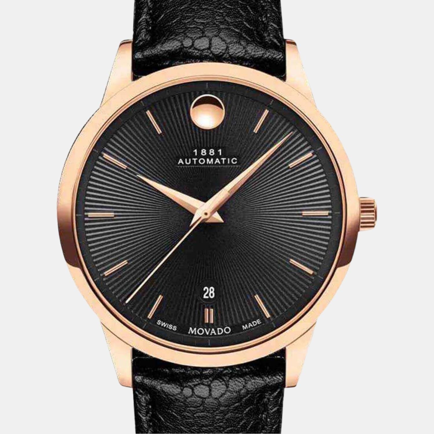 1881 Automatic Men Quartz Black Dial Analog Leather Watch 607457