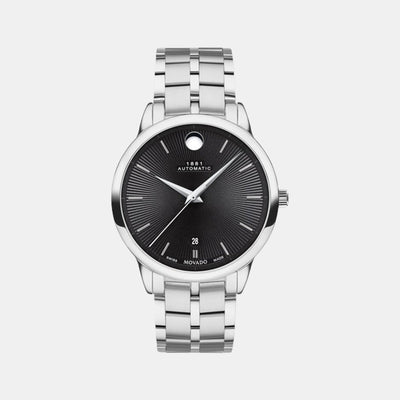 1881 Automatic Men Quartz Black Dial Analog Stainless Steel Watch 607461