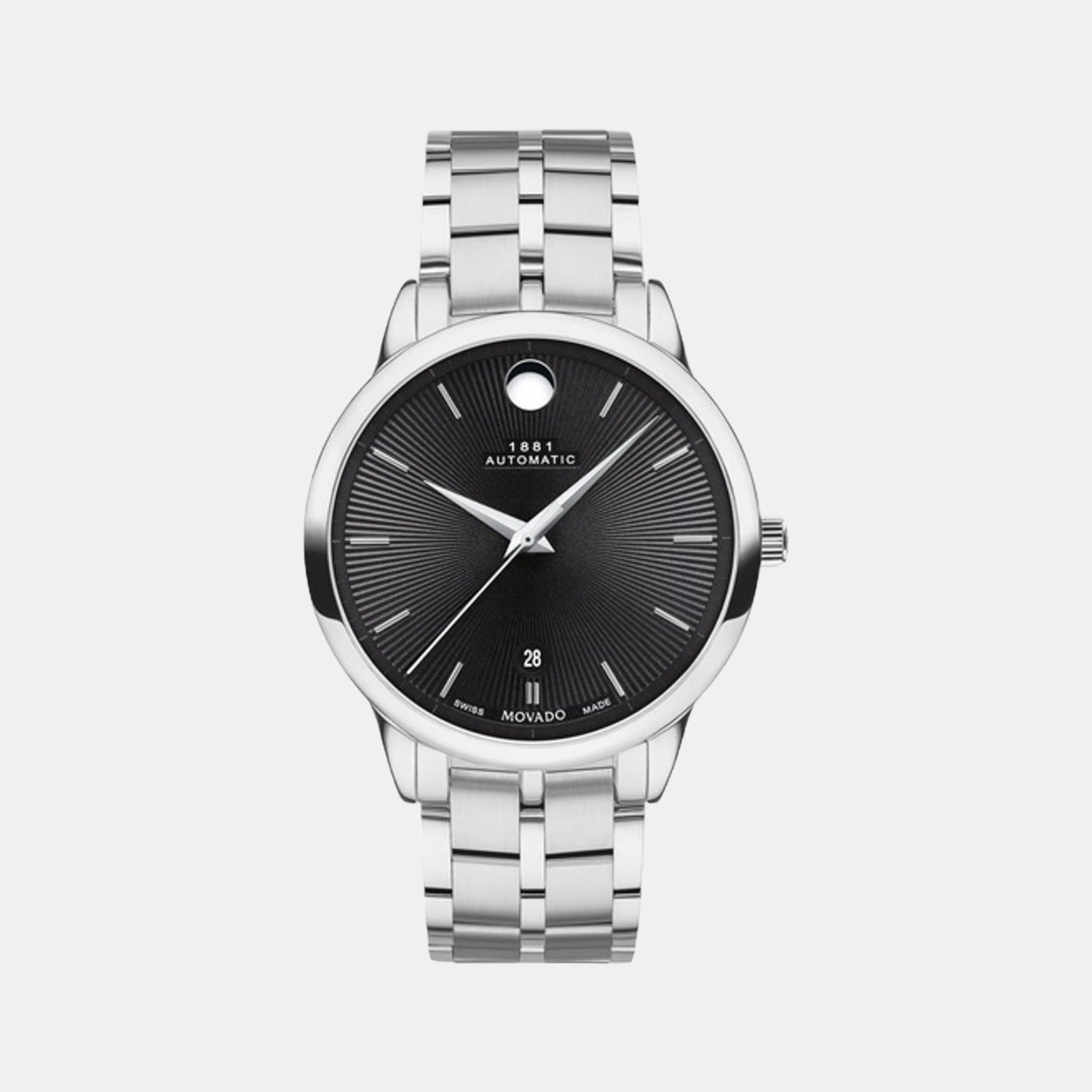 1881 Automatic Men Quartz Black Dial Analog Stainless Steel Watch 607461