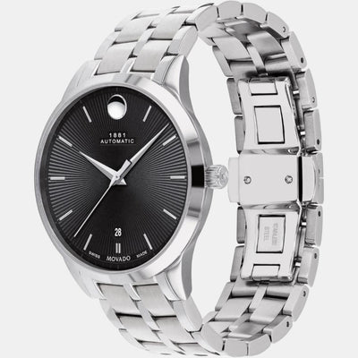 1881 Automatic Men Quartz Black Dial Analog Stainless Steel Watch 607461