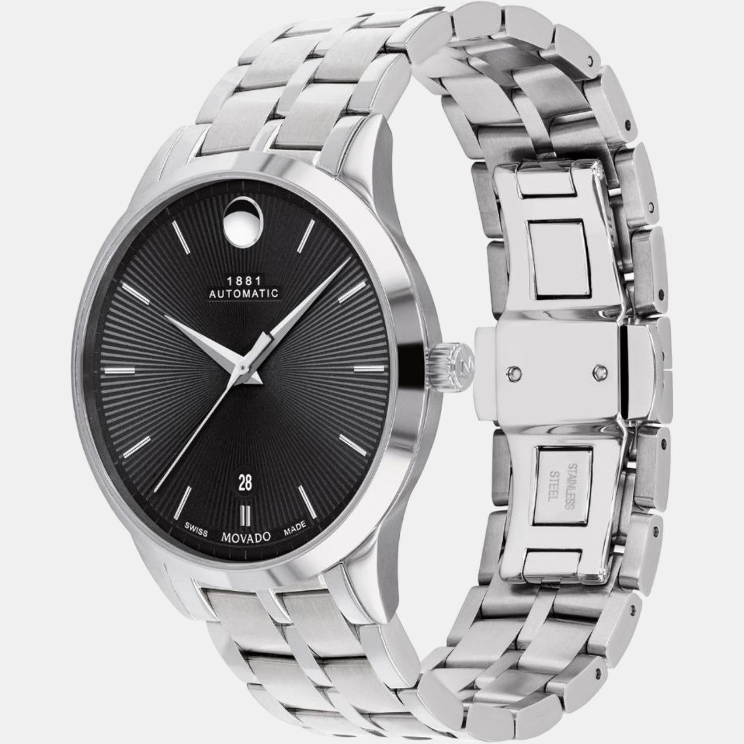 1881 Automatic Men Quartz Black Dial Analog Stainless Steel Watch 607461