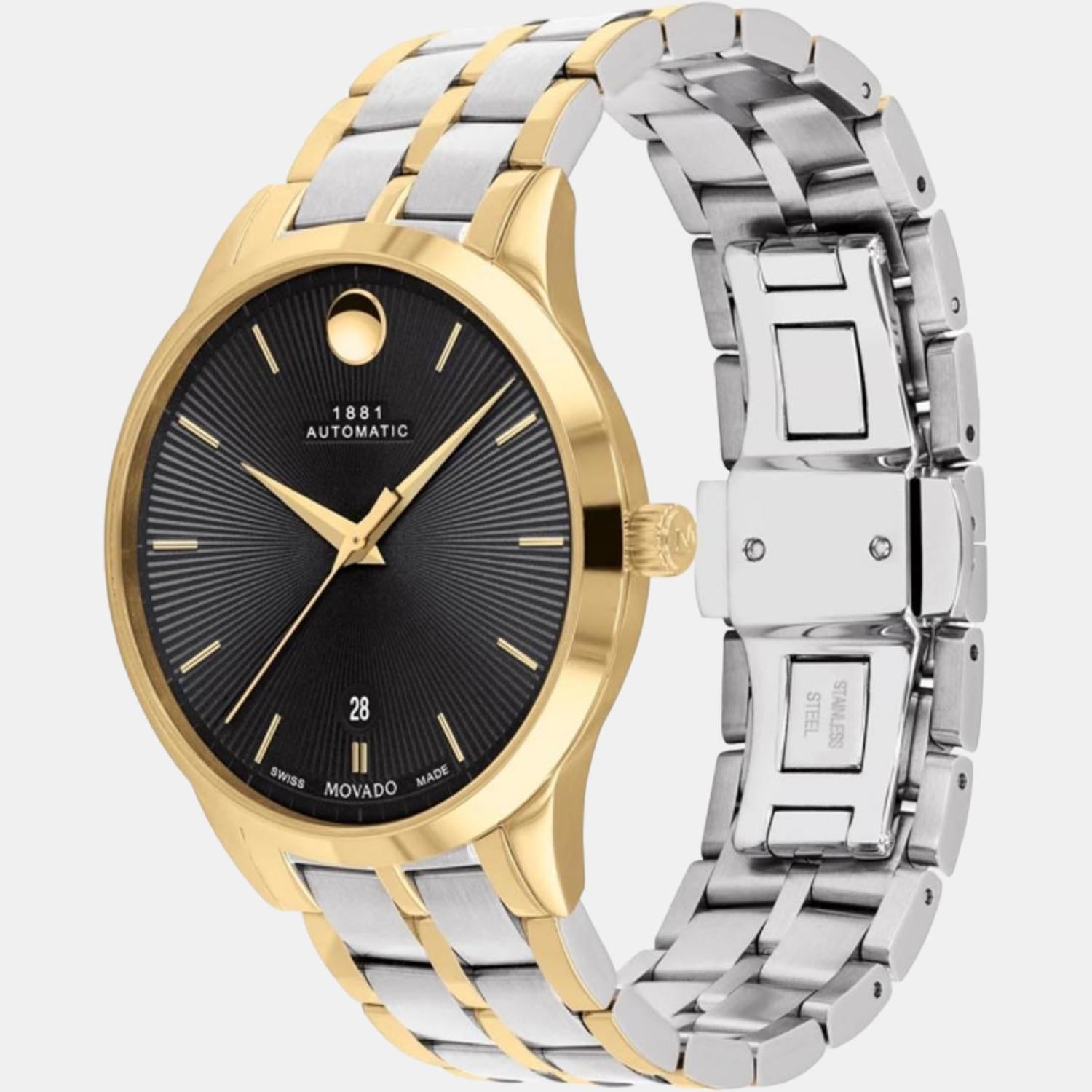 1881 Automatic Men Quartz Black Dial Analog Stainless Steel Watch 607463