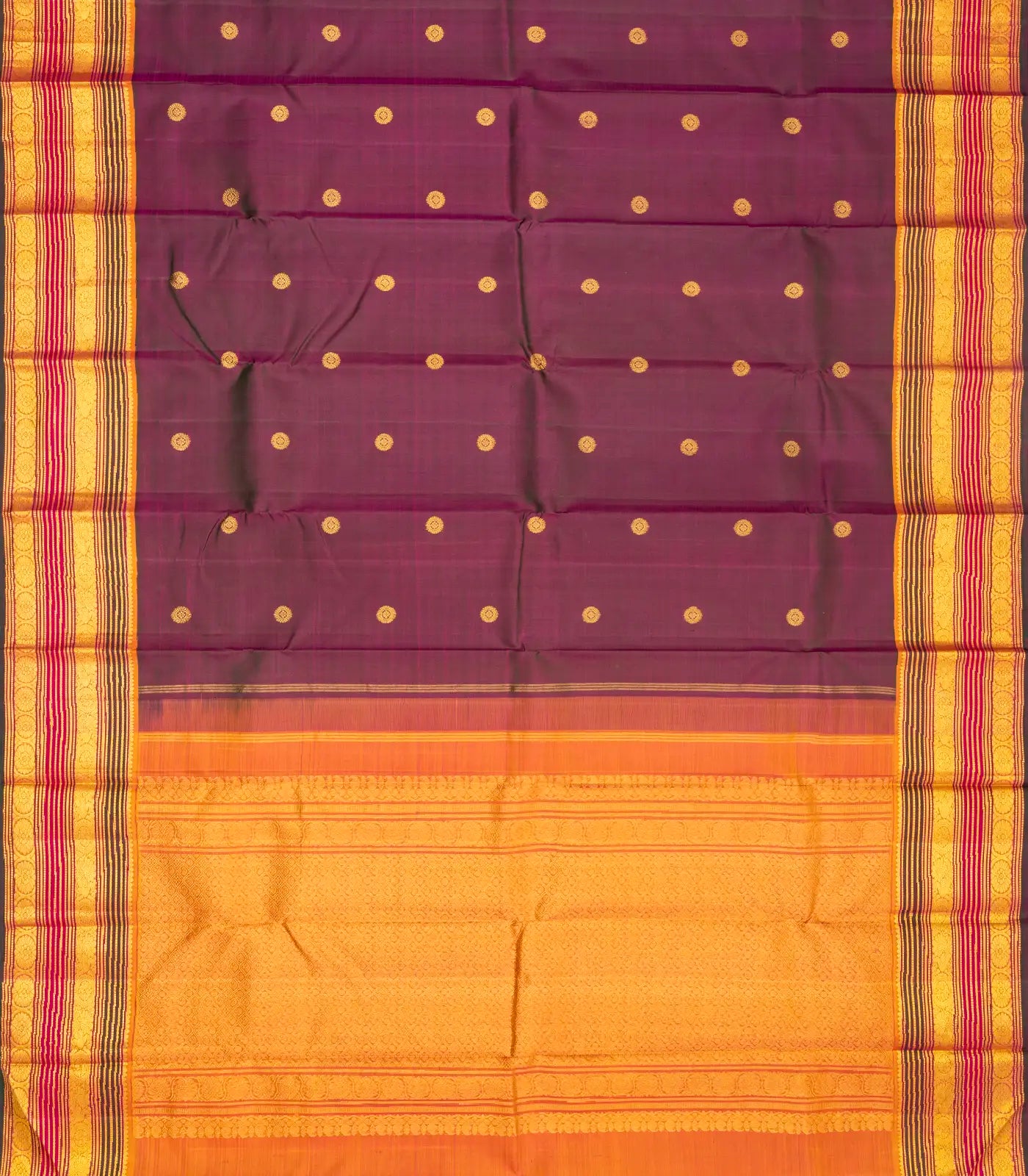 Maroon Handloom Kanchipuram Silk Saree With Chakaram Buttas