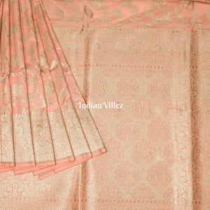 Baby Pink Floral Banarasi Katan Silk Saree