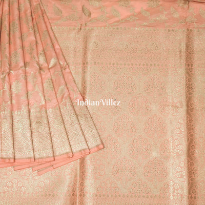 Baby Pink Floral Banarasi Katan Silk Saree