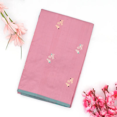 Dusty Pink Handloom Banarasi Silk Saree With Meena Bird Buttas