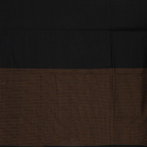 Black Handloom Bengal Cotton Saree With Stripes & Buttas in Border