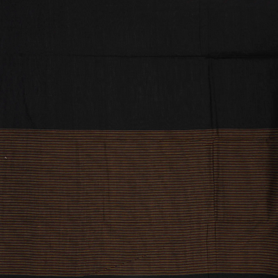 Black Handloom Bengal Cotton Saree With Stripes & Buttas in Border