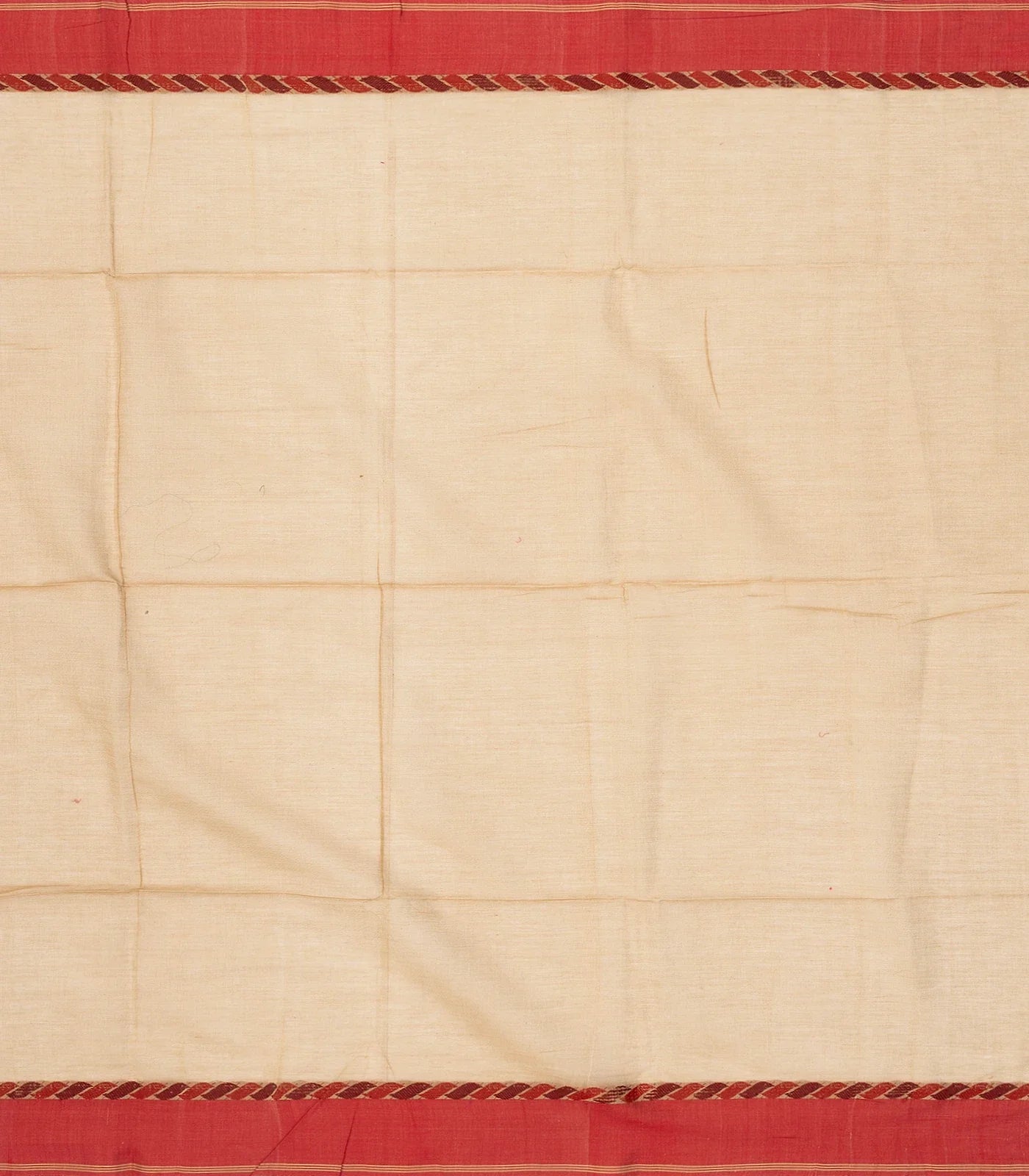 Beige Handloom Bengal Cotton Saree With Red Border