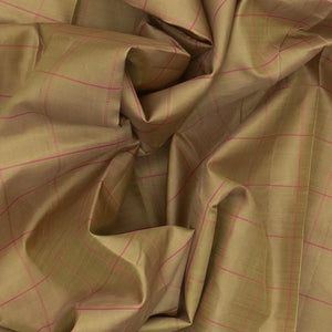 Taupe Silk Saree With Checks & Pink Border