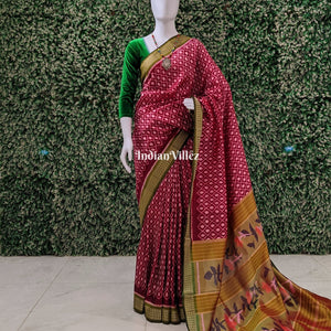 Maroon Odisha Ikat Contemporary Silk Saree With Exclusive Floral Pallu