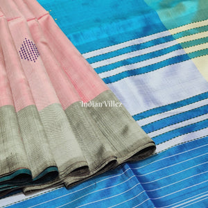 Dodger & Columbia Blue Handloom Bishnupuri Silk Saree