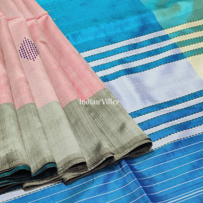 Dodger & Columbia Blue Handloom Bishnupuri Silk Saree