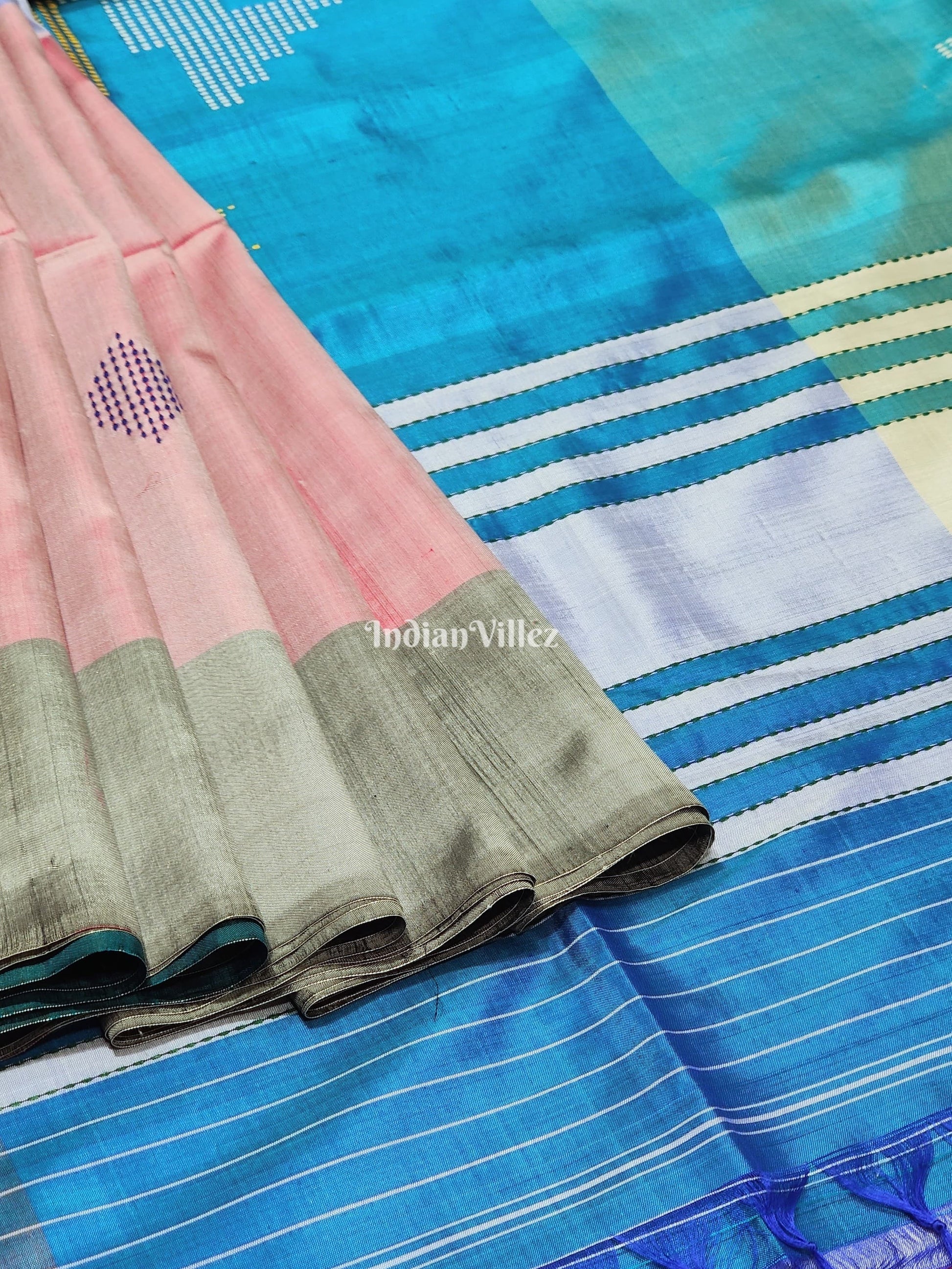 Dodger & Columbia Blue Handloom Bishnupuri Silk Saree
