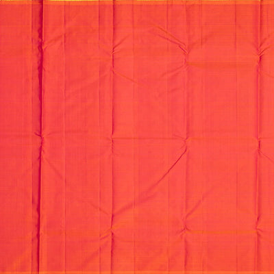 Dark Green Handloom Kanchipuram Korvai Silk Saree With Peach Border