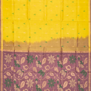 Lemon Yellow Handloom Uppada Silk Saree With Floral Buttas