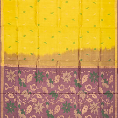 Lemon Yellow Handloom Uppada Silk Saree With Floral Buttas