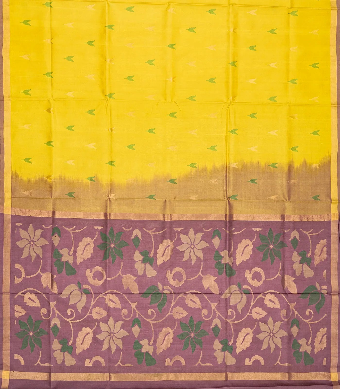 Lemon Yellow Handloom Uppada Silk Saree With Floral Buttas