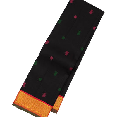 Black Handloom Kanchipuram Korvai Silk Saree With Gandaberunda Buttas