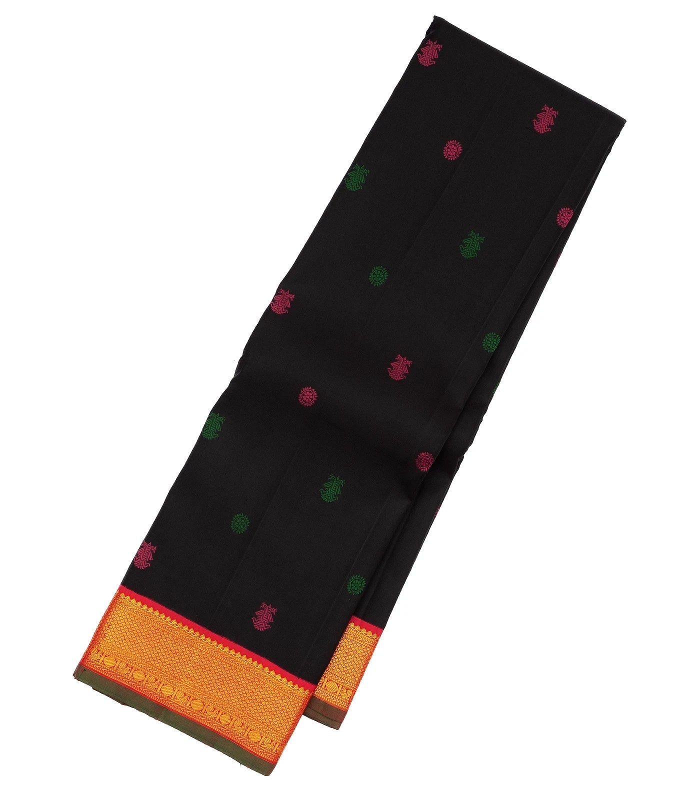 Black Handloom Kanchipuram Korvai Silk Saree With Gandaberunda Buttas