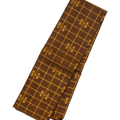 Dark Olive Handloom Kanchipuram Silk Saree With Checks & Buttas