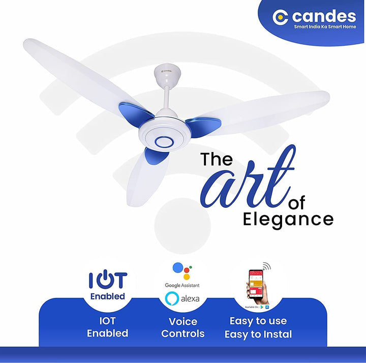 Candes IOT Florence 1200mm/48Inch High Speed Decorative 5 Star Rated Ceiling Fan 405 RPM With 2 Yrs Warranty (Smart IOT With Remote) (White Blue)