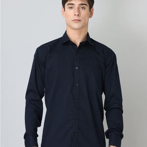 Frankshirt Navy Blue Solid Tailored Fit Cotton Casual Shirt for Man