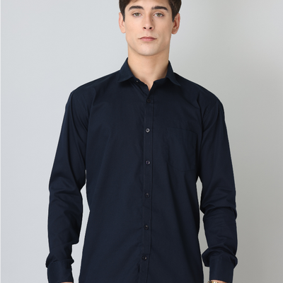 Frankshirt Navy Blue Solid Tailored Fit Cotton Casual Shirt for Man