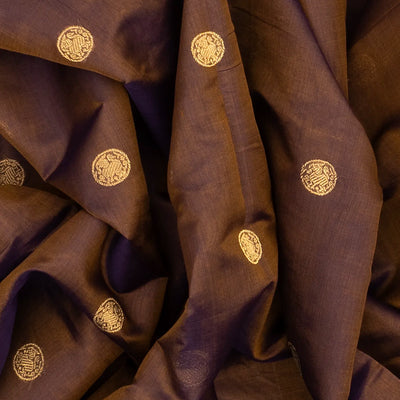 Dark Brown Handloom Silk Cotton Saree With Yazhi Buttas
