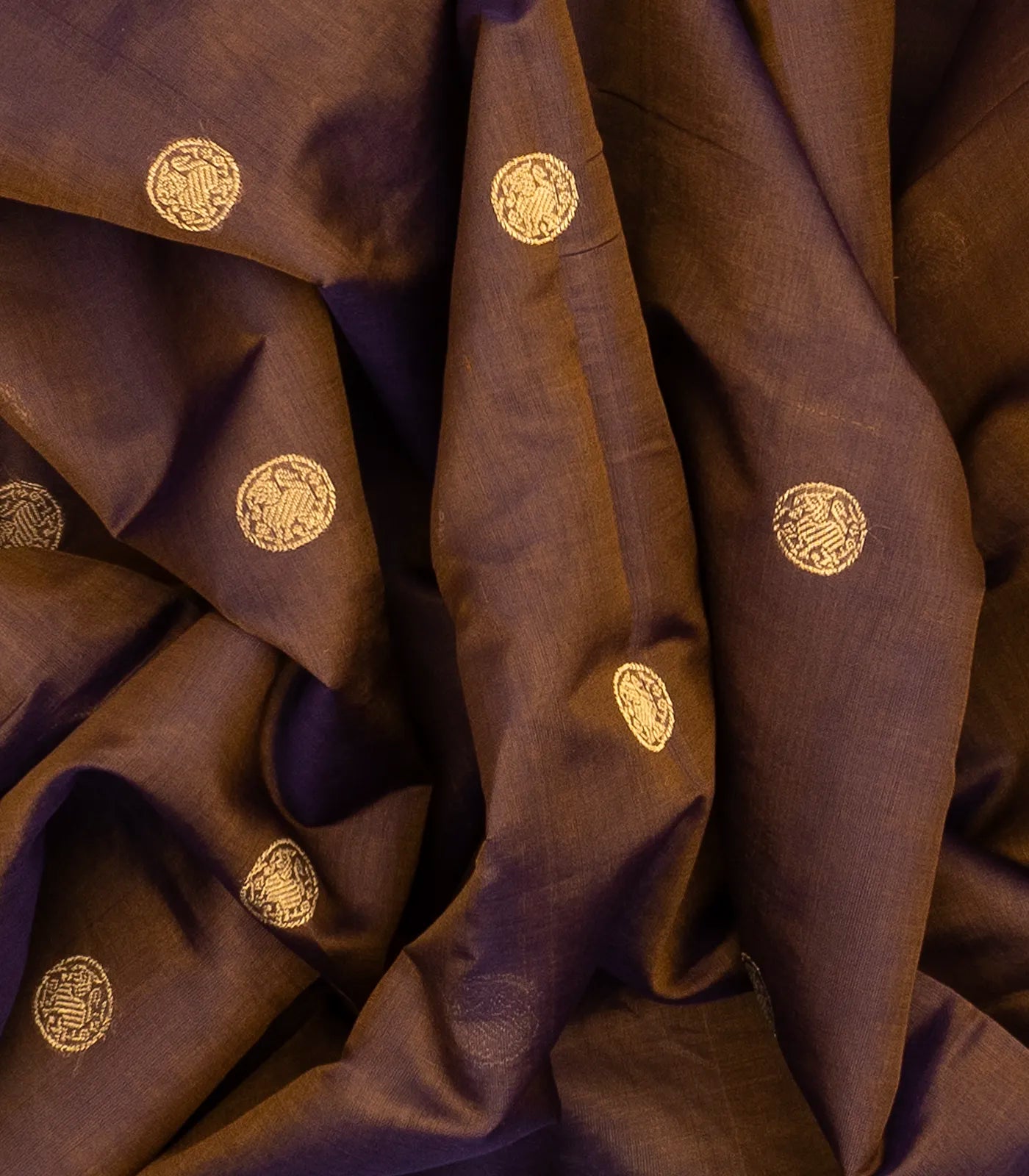 Dark Brown Handloom Silk Cotton Saree With Yazhi Buttas