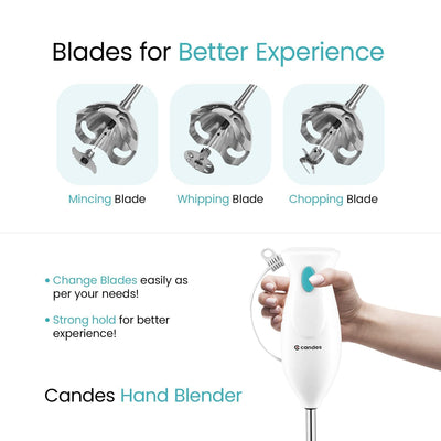 Candes 250W Hand Blender + 1000 Watt Electric Dry Iron + Quick Hand Stainless Steel Vegetable & Fruits Chopper (Super Combo)
