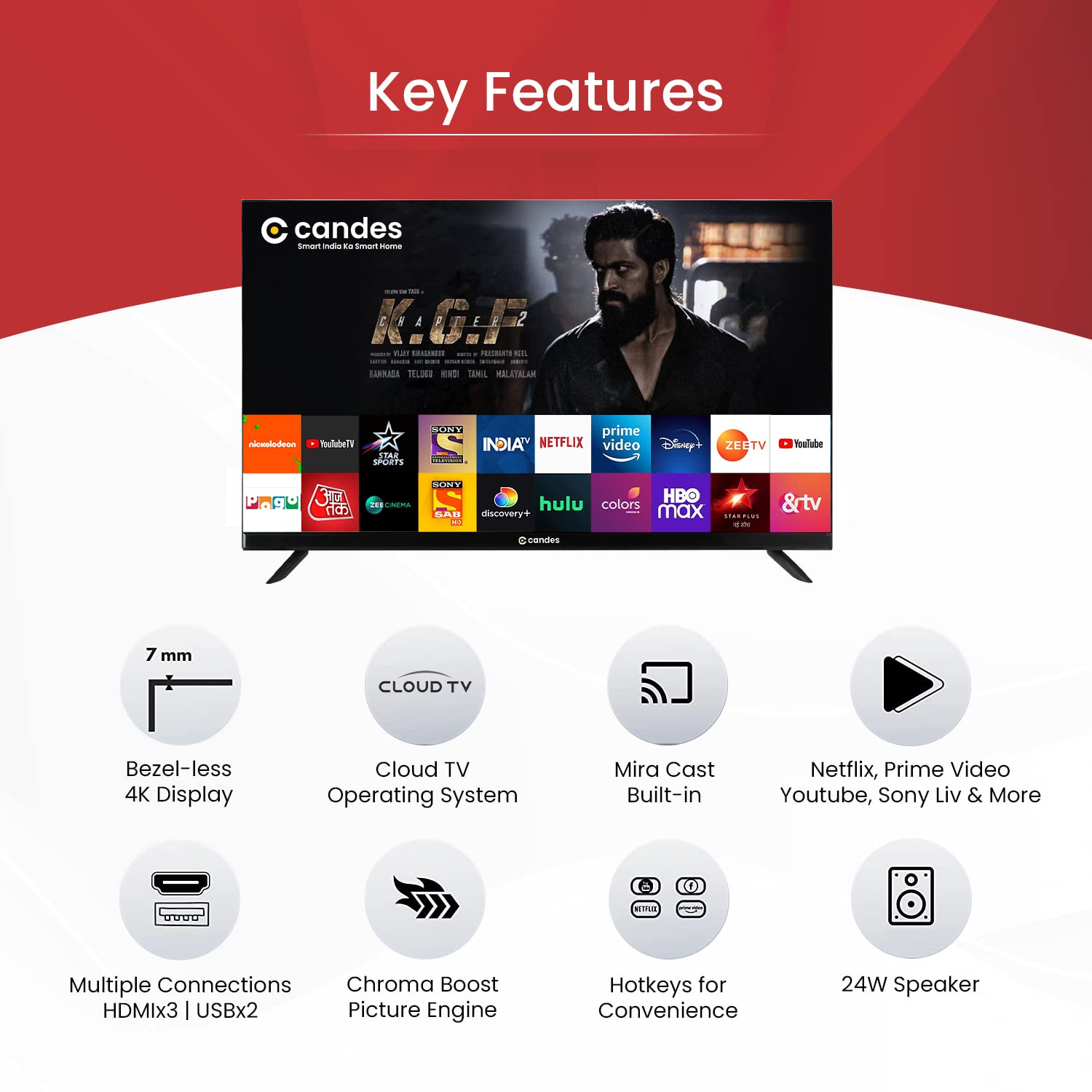 Candes 108 cm (43 inch) Ultra HD 4K Smart Android Based TV 2022 Edition with Voice Remote (CTPL43EF1SU4K)