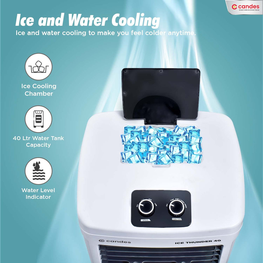 Candes 40ltr Personal Air Cooler | cooler for home | air cooler | cooler |air cooler for home| cooler for room| air cooler for room cooling |with 4 Blade Fan, Ice Chamber, Dust Filter (White, 1 Year Warranty) 2023 Model.