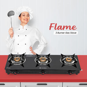 Candes Flame Glass Top Gas Stove, Manual Ignition, Black (ISI Certified, with 12 Months Warranty (3 Burner)