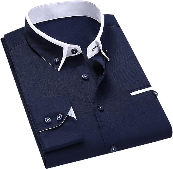 Down Collar Cotton Blend Solid Shirt For Man (Navy Blue)