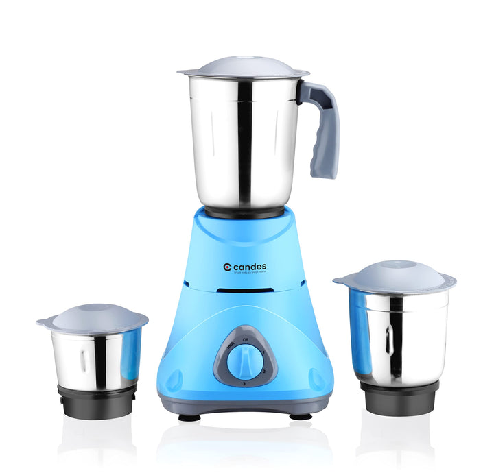 Candes Bolt 550-Watt Mixer Grinder with 3 Jars, Powerful Motor and 2 Year Warranty on Motor, (Blue Grey)