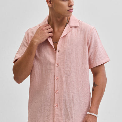 Peach Box Fit Linen Blend Shirt