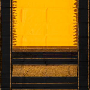 Mango Yellow Handloom Kanchipuram Korvai Silk Saree With Black Border